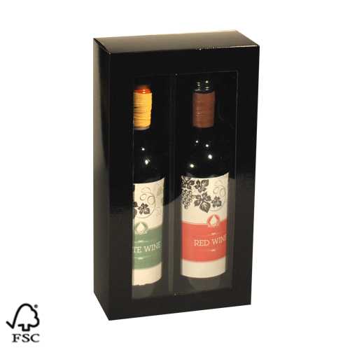 [1170821] Wijndoos 2 fles Schuifdoos Venster Zwart 34x18.2x9cm 25stuks