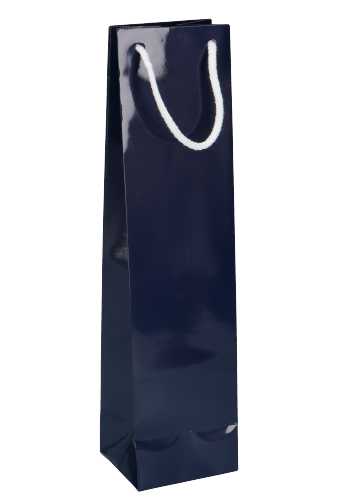 [K1170799] Luxe Wijntasjes Parijs Glans Donker Blauw Met Koord 10x9x40cm 10stuks