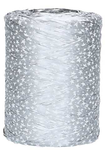 [K1430025] Raffia Linten Trend Zilver & Witte Sterren 5mm x 200 meter