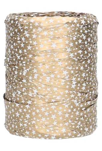 [K1430026] Raffia Linten Trend Goud & Witte Sterren 5mm x 200 meter