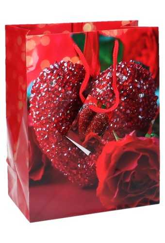 [K1110580] Kadotasjes Liefde Medium Glitter Hartje & Rode Roos 18x10x23cm 12st