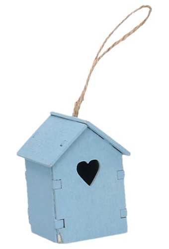 [K1340469] Decoratie Houten Huisje Blauw & Koord 4.5x4.5x7cm 1stuks