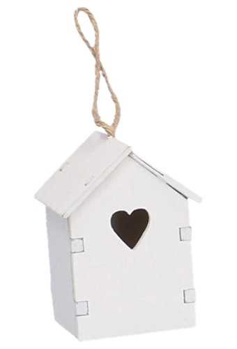 [K1340470] Decoratie Houten Huisje Wit & Koord 4.5x4.5x7cm 1stuks
