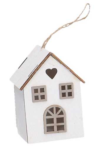 [K1340473] Decoratie Houten Harten Huisje Wit & Koord 6.5x7.3x9cm 1stuks