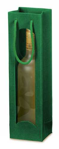 [1170211] Wijntasjes Met Venster 1fles Geribbeld Groen 10x8.5x36cm 20stuks