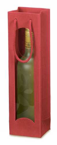 [1170213] Wijntasjes Met Venster 1fles Geribbeld Rood 10x8.5x36cm 20stuks