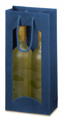 [1170221] Wijntasje Met Venster 2fl Geribbeld Blauw 17x8.5x36cm 20stuks