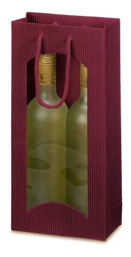 [1170222] Wijntasje Met Venster 2fl Geribbeld Bordeaux 17x8.5x36cm.20stuks