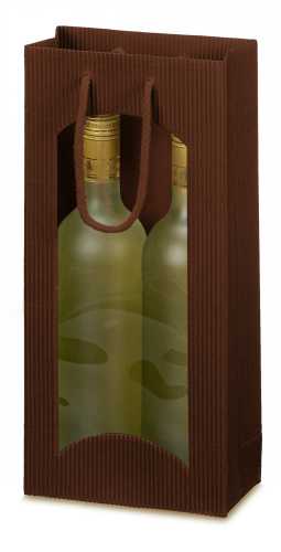 [1170225] Wijntasje Met Venster 2fl Geribbeld Bruin 17x8.5x36cm 20stuks