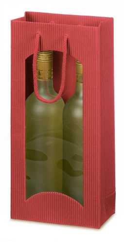 [1170224] Wijntasje Met Venster 2fl Geribbeld Rood 17x8.5x36cm 20stuks