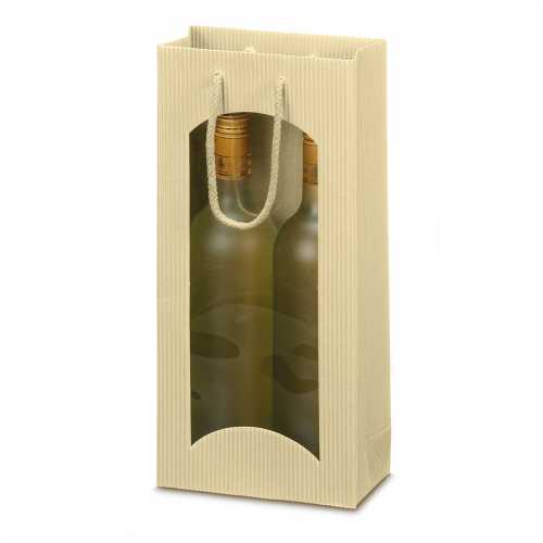 [1170337] Wijntasje Met Venster 2fl Geribbeld Creme 17x8.5x36cm 20stuks