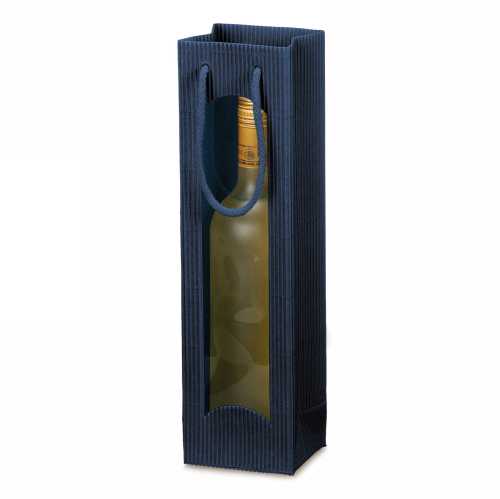[1170569] Wijntasjes Geribbeld Blauw 1 Fles 10x8.5x36cm 20stuks
