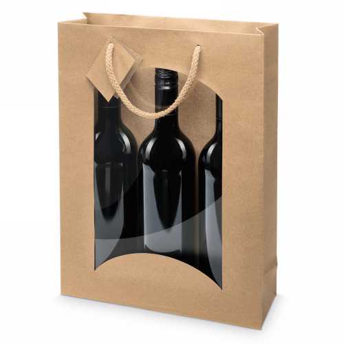 [1170578] Wijntasjes Kraft & Venster 3 Fles 27x8.5x36cm 20stuks