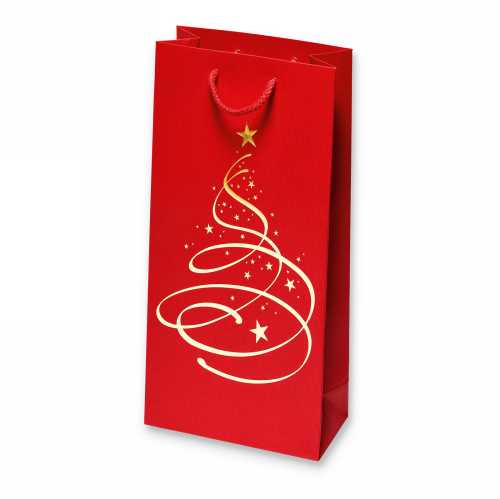 [1170585] Wijntasjes Kerstboom Rood 2 Fles 17x8.5x36cm 20stuks