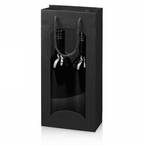 [1170685] Wijntasje Venster Linnentextuur Zwart 2 fles 17x8.5x36cm.20stuks