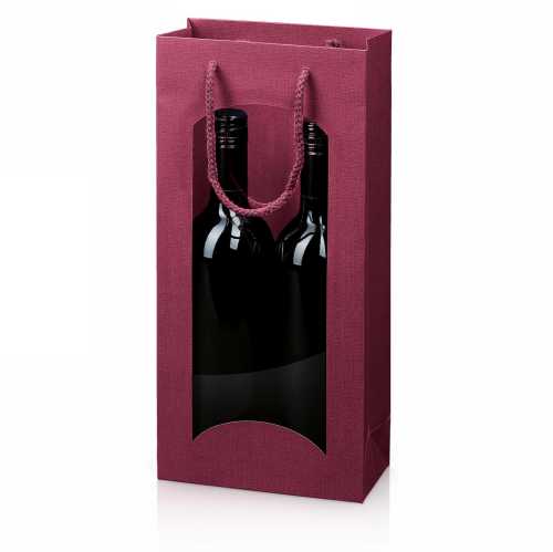 [1170687] Wijntasje Venster Linnentextuur Bordeaux 2 fles 17x8.5x36cm 20stuks