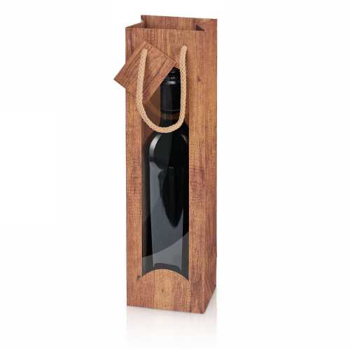 [1170776] Wijntasjes Met Venster 1fles Timber 10x8.5x36cm.20stuks