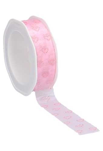 [K1390660] Organza Lint Baby Hartjes Roze 25mm x 25 meter.