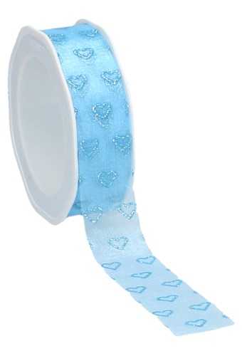 [K1390661] Organza Lint Baby Hartjes Blauw 25mm x 25 meter.