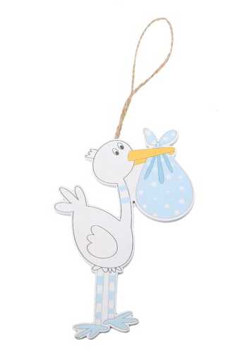 [K1340464] Decoratie Hanger Houten Ooievaar Blauw & Koord 11.5cm 1stuks