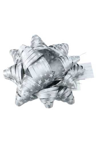 [K1370062] Kerst Mini Bows Strik Rond 70mm Raffia Zilver & Sterren Plakker 100st