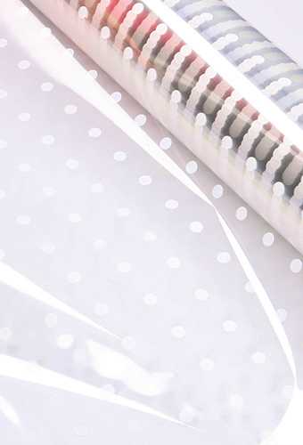 [K1080079] Cadeaufolie Transparant Witte Dots 70cm x 50meter 35my