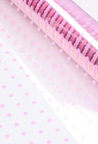 [K1080083] Cadeaufolie Transparant Roze Dots 70cm x 50meter 35my