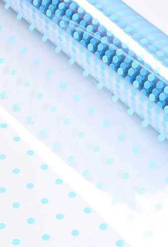 [K1080084] Cadeaufolie Transparant Blauw Dots 70cm x 50meter 35my OP IS OP