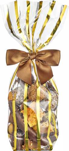 [K1250025] Luxe Cellofaan Zakjes Goud Line & Zilveren Bodem 12x4x26cm 100stuks