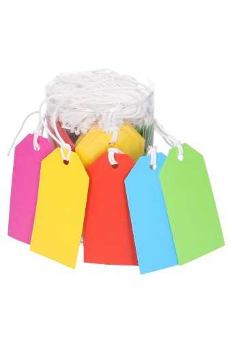 [K1020114] Kadokaartje Uni Kleuren Assortie Blanco & Koord 4.5x8.5cm 100stuks