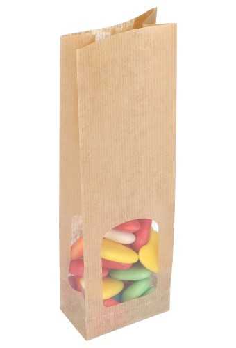 [K1240170] Blokbodemzakjes Kraft Siena Met Dubbele Venster Sealbaar 8x5x28cm 50st