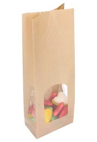 [K1240171] Blokbodemzakjes Kraft Siena Met Dubbele Venster Sealbaar 9x6x28cm 50st