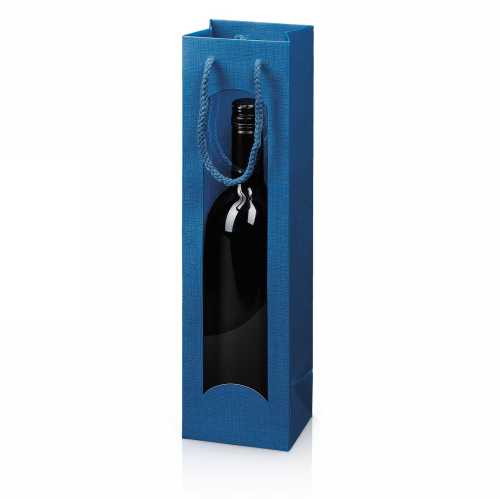 [1170858] Wijntasje Venster Linnentextuur Blauw 1 fles 10x8.5x36cm 20stuks