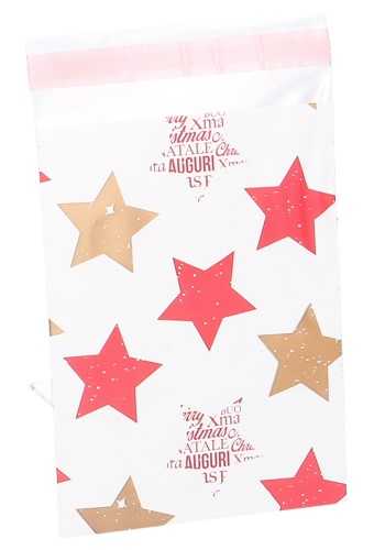 [K1070726] Kadozakjes Folie Mita Xmas Stars & Plakstrip 25x33.5+3cm 100stuks