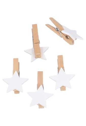 [K1340496] Houten Decoratie Ster Wit Met Knijper 3.3cm 36stuks