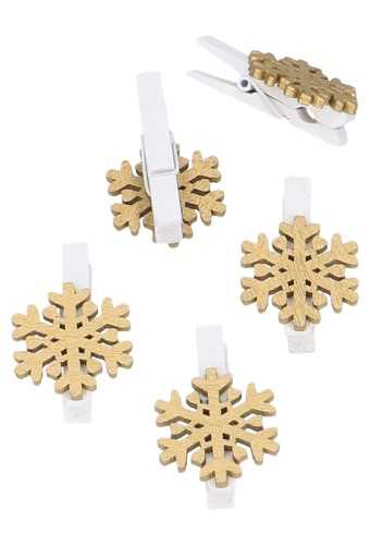 [K1340497] Houten Decoratie Sneeuw Goud Met Knijper 3.3cm 36stuks