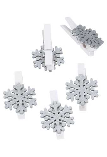 [K1340498] Houten Decoratie Sneeuw Zilver Met Knijper 3.3cm 36stuks