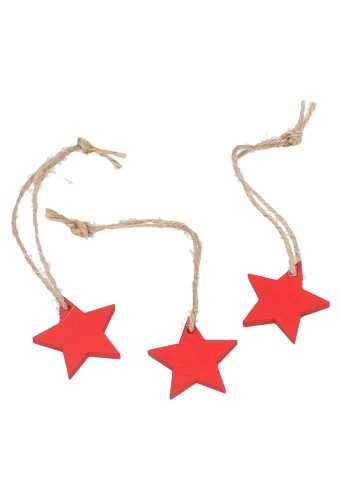 [K1340508] Houten Decoratie Ster Rood Met Koord 3.5cm 36stuks