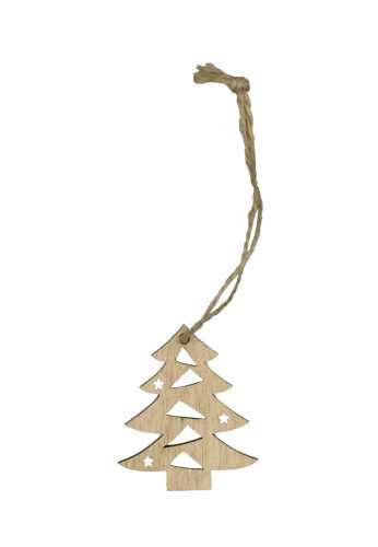 [K1340510] Houten Decoratie Tree Wood Met Koord 5x4.3cm 24stuks