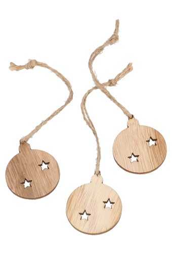 [K1340511] Houten Decoratie Kerstbal Wood Met Koord 5x4cm 24stuks