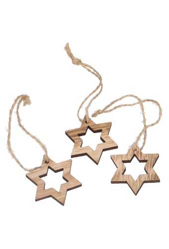 [K1340512] Houten Decoratie Ster Wood Met Koord 5x4.3cm 24stuks