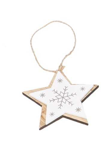 [K1340273] Decoratie Hanger Wood Ster White & Koord 7.5x10cm 1stuks