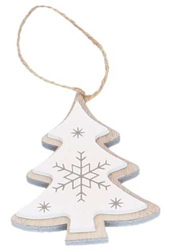 [K1340279] Decoratie Hanger Wood Kerstboom White & Koord 7.5x10cm 1stuks