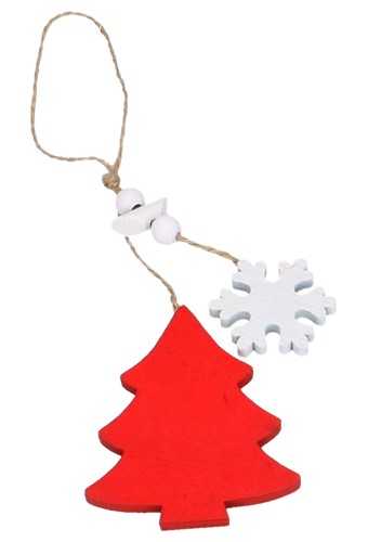 [K1340481] Decoratie Hanger Houten Rood Boom Met Sneeuw & Koord 8x6.5cm 1stuks