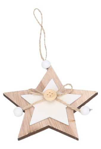 [K1340486] Decoratie Hanger Hout Ster & Knoopje & Koord 9x9cm 1stuks