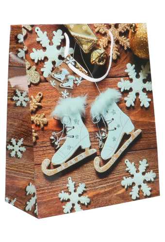 [K1330078] Kersttasjes Groot Wood en Skate 26.5x13.5x32.5cm 12stuks