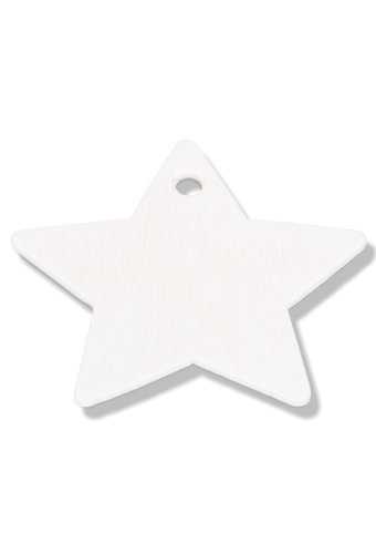 [K1340532] Houten Decoratie Star X-mas Wit Hanger 6cm 100stuks