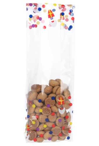 [K1220170] Cellofaan Zakjes Met Blokbodem Sint & Strooigoed 8x5x25cm 100stuks