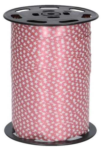 [K1010280] Kerst Krullint Mat Oud Roze & Witte Sterren 10mm x 225meter