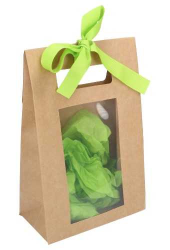 [K1110614] Kadotasjes Dolo Kraft Met Venster 150gram 17.5x9.5x27.5cm 25stuks